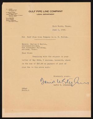 [Letter from David W. Stephens to Sayles & Sayles, June 1, 1928]