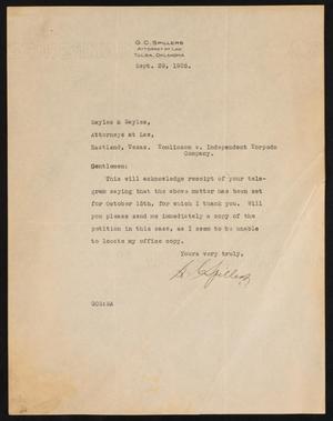 [Letter from G. C. Spillers to Sayles & Sayles, September 29, 1925]