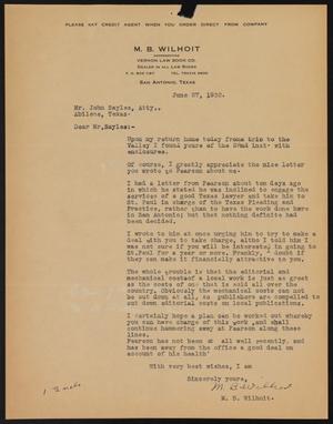 [Letter from M. B. Wilhoit to John Sayles, June 27, 1932]