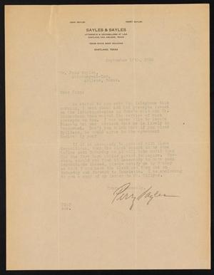[Letter from Perry Sayles to John Sayles, September 17, 1928]