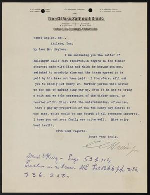 [Letter from C. C. Hemming to Henry Sayles]