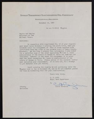 [Letter from C. F. Rayburn to Sayles & Sayles, November 18, 1939]