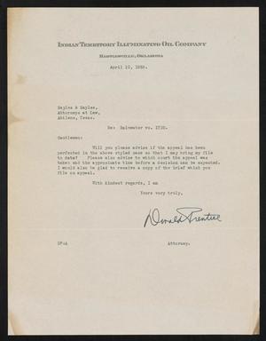 [Letter from Donald Prentice to Sayles and Sayles, April 10, 1939]