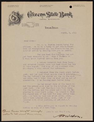 [Letter to John Sayles, March 3, 1911]