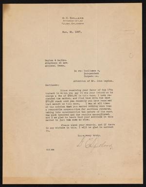 [Letter from G. C. Spillers to Sayles & Sayles, November 30, 1927]