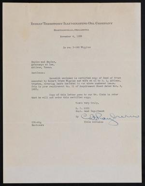 [Letter from C. F. Rayburn to Sayles & Sayles, November 4, 1939]