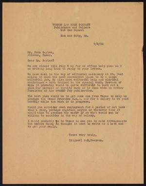 [Letter from J. E. Pearson to John Sayles, July 2, 1932]
