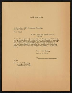 [Letter from Sayles & Sayles to Southwestern Life Insurance Company, April 2, 1940]