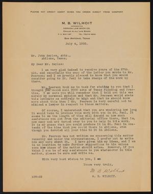 [Letter from M. B. Wilhoit to John Sayles, July 4, 1932]