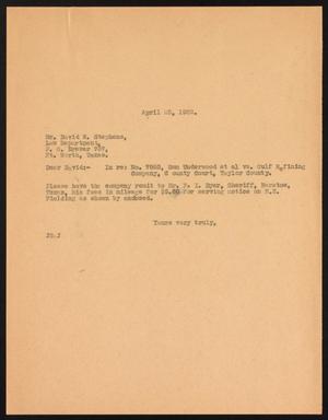[Letter from J. S. to David W. Stephens, April 25, 1932]