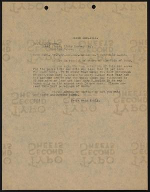 [Letter from John Sayles to E. D. Bloxsom, March 2, 1916]