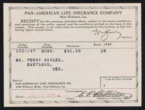 [Receipt for Payment to the Pan-American Life Insurance Company, July 2, 1935]