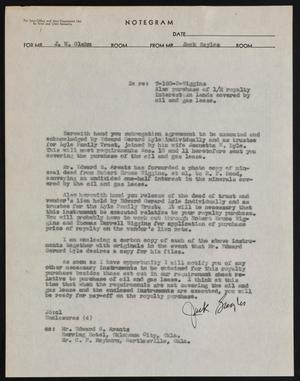 [Letter from Jack Sayles to J. W. Glahn]