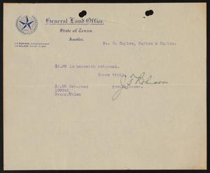 [Letter from J. T. Robison to Sayles, Sayles & Sayles]