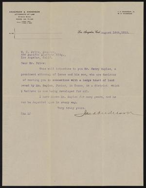 [Letter from J. A. Anderson to W. C. Price, August 16, 1913]