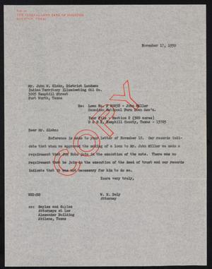 [Letter from W. E. Daly to John W. Glahn, November 17, 1939]