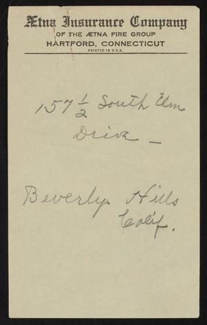 Primary view of object titled '[Note on Aetna Insurance Company Letterhead]'.
