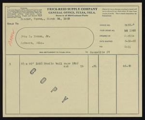Primary view of object titled '[Invoice from Frick-Reid Supply Company to Jake L. Hamon, Jr., March 16, 1925]'.