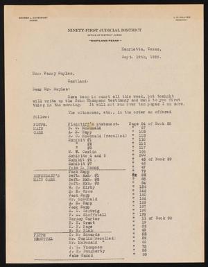Primary view of object titled '[Letter to Perry Sayles, September 19, 1928]'.