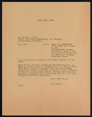 Primary view of object titled '[Letter from Jack Sayles to Darall G. Hawk, April 6, 1940]'.