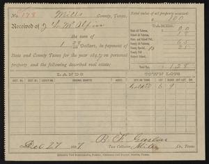 Primary view of object titled '[Receipt for Taxes Paid to Mills County, 1897]'.