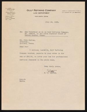 [Letter from P. O. Settle to John Sayles, July 18, 1932]