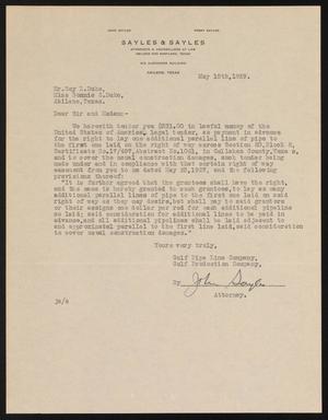 [Letter from John Sayles to Roy L. Duke and Bonnie C. Duke, May 15, 1929]