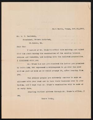 [Letter to A. J. Davidson, October 22, 1909]