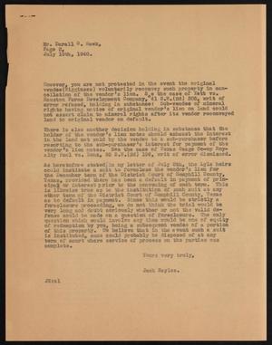 Primary view of object titled '[Letter from Jack Sayles to Darall G. Hawk , July 19, 1940]'.