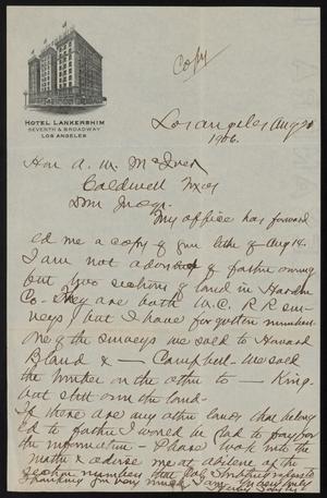 [Letter from Henry Sayles to A. W. McQueen, August 21, 1906]