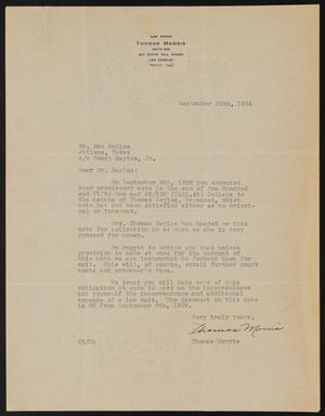 [Letter from Thomas Morris to Mac Sayles, September 20, 1934]