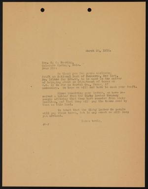 [Letter from John Sayles to C. C. Hemming, March 30, 1916]
