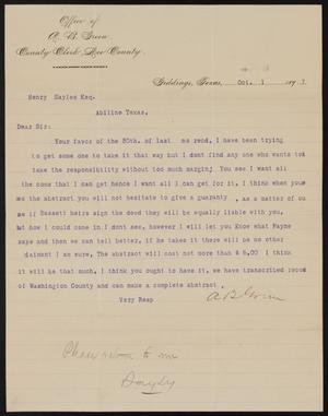 [Letter from A. B. Green to Henry Sayles, October 1, 1897]