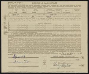 Primary view of object titled '[Conditional Sale Contract, Smith Brothers Motor Company to Perry Sayles]'.