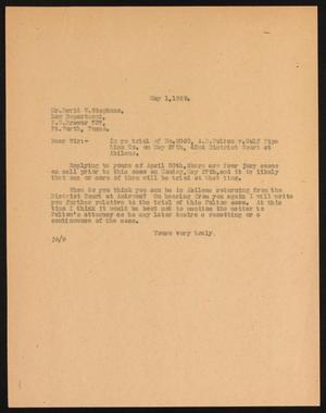 [Letter from John Sayles to David W. Stephens, May 1, 1929]