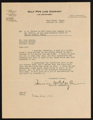 [Letter from David W. Stephens to John Sayles, October 15, 1931]