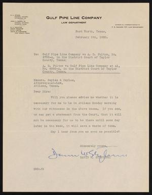 [Letter from David W. Stephens to Sayles & Sayles, February 5, 1930]