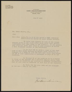 [Letter from E. M. Overshiner to Henry Sayles Jr., January 27, 1926]
