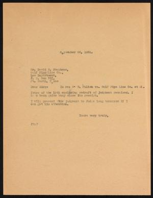 [Letter from J. S. to David W. Stephens, September 22, 1931]