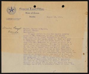 [Letter from J.T. Robison to Sayles, Sayles & Sayles, August 10, 1911]
