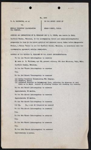 Primary view of object titled '[Cause No. 4035: Answers and Depositions of E. Williams and C. C. Chinn]'.