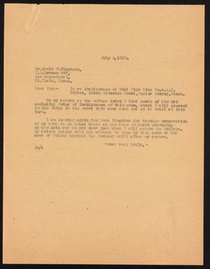 [Letter from John Sayles to David W. Stephens, July 6, 1930]