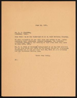 [Letter from John Sayles to N. E. Fielding, June 18, 1932]