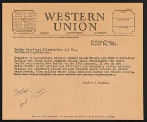 [Letter from Sayles & Sayles to Indian Territory Illuminating Oil Company, August 30, 1940]