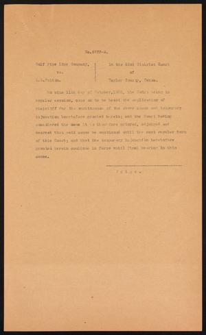 Primary view of object titled '[Cause No. 6733-A: Order of Continuation and Temporary Injunction, October 11, 1928]'.