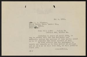 Primary view of object titled '[Letter from John Sayles to E. D. Bloxsom, May 4, 1916]'.