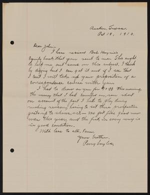 [Letter from Perry Sayles to John Sayles, October 19, 1910]