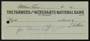 [Note Written on Farmers and Merchants National Bank Check]