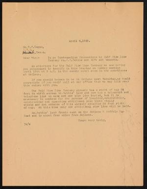 Primary view of object titled '[Letter from John Sayles to T. F. Logan, April 8, 1929]'.