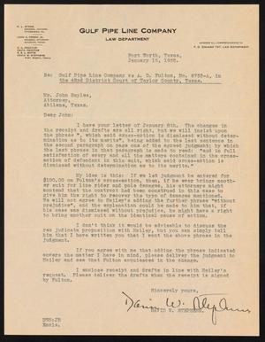 [Letter from David W. Stephens to John Sayles, January 15, 1932]